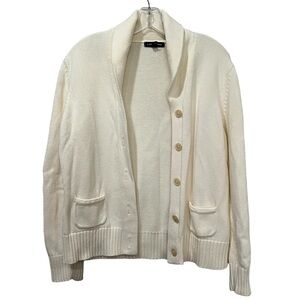 Lands End Medium Cream Button Open Front Grannycore Cardigan Sweater R7